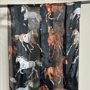 Horse Print Sheer Scarf Black Striped Gorgeous Shiny Silky Satin 60 inches long